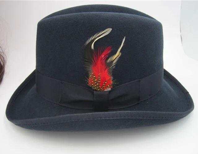 Мужская 100% австралийская шерстяная фетровая темно-синяя шляпа homburg