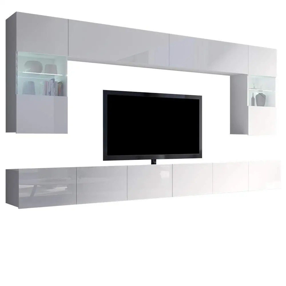 Hot sale high quality Floating Wall Mounted LED High Gloss UV TV Stand Set With Storage for Apartment