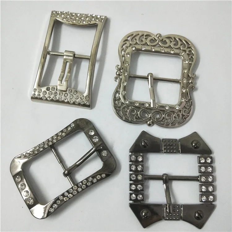 Diamond-studded rectangle metal belt buckle Oval D ring belt pin buckle