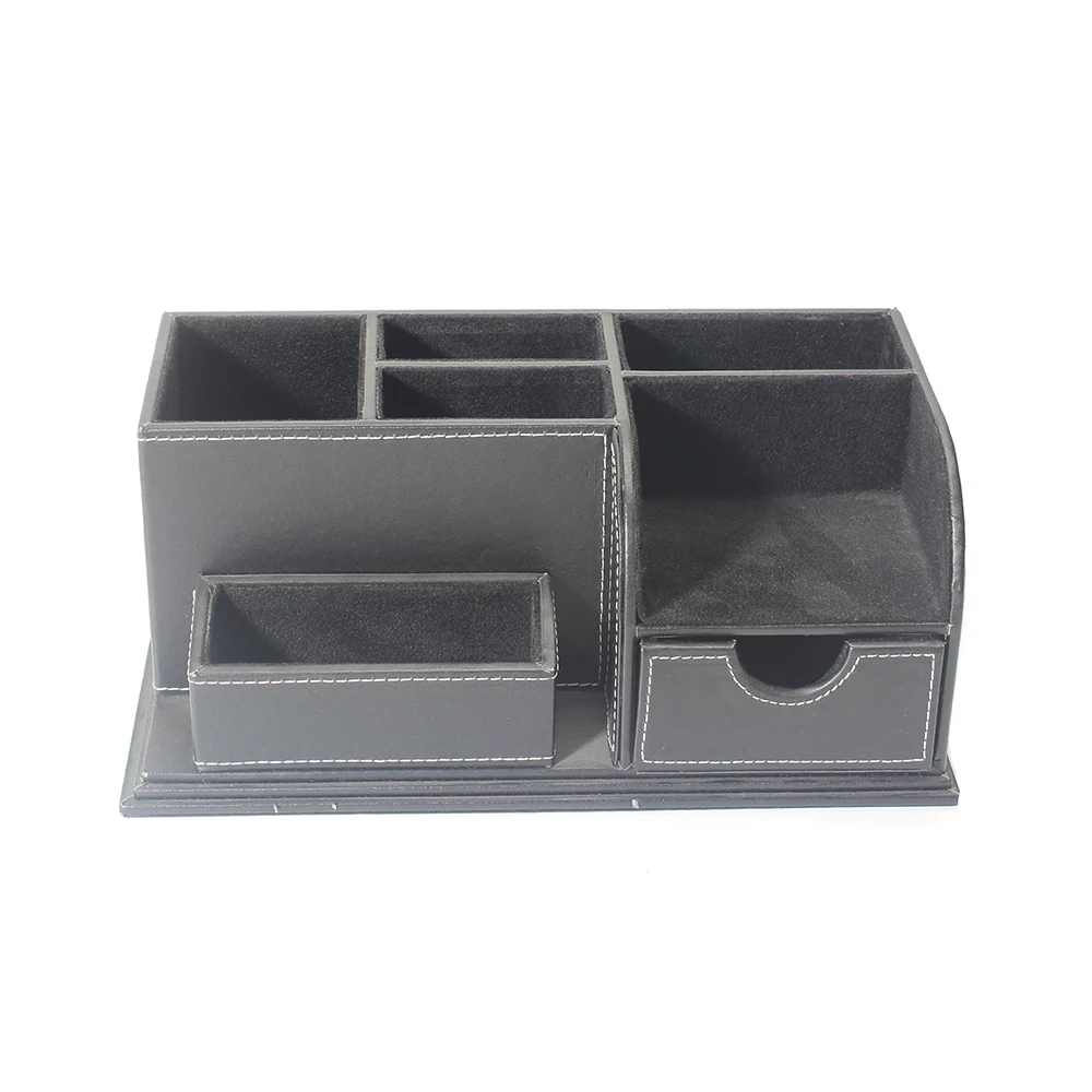 
Professional Desk Business Black PU Leather Pen Card Holder Stationary Organizer Drawer Office Set 