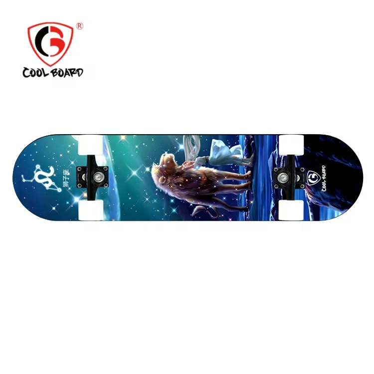 Double Kick Skateboard with LED Light PU Wheels Twelve Constellations Complete Skateboard for Skateboarding