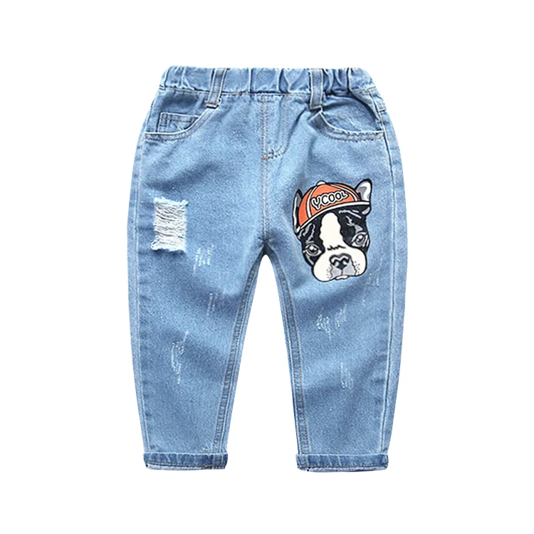 Детская одежда, джинсовые брюки для малышей, рваные повседневные джинсовые брюки с животным принтом