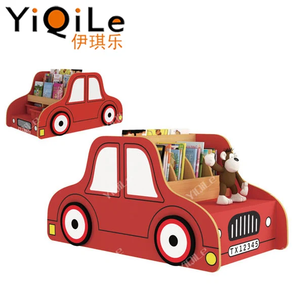 Car style shelves for children book wooden kindergarten bookshelf attractive kids book shelf