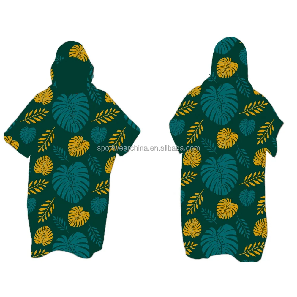 Customized printed beach poncho microfiber terry surf poncho towel changing robe