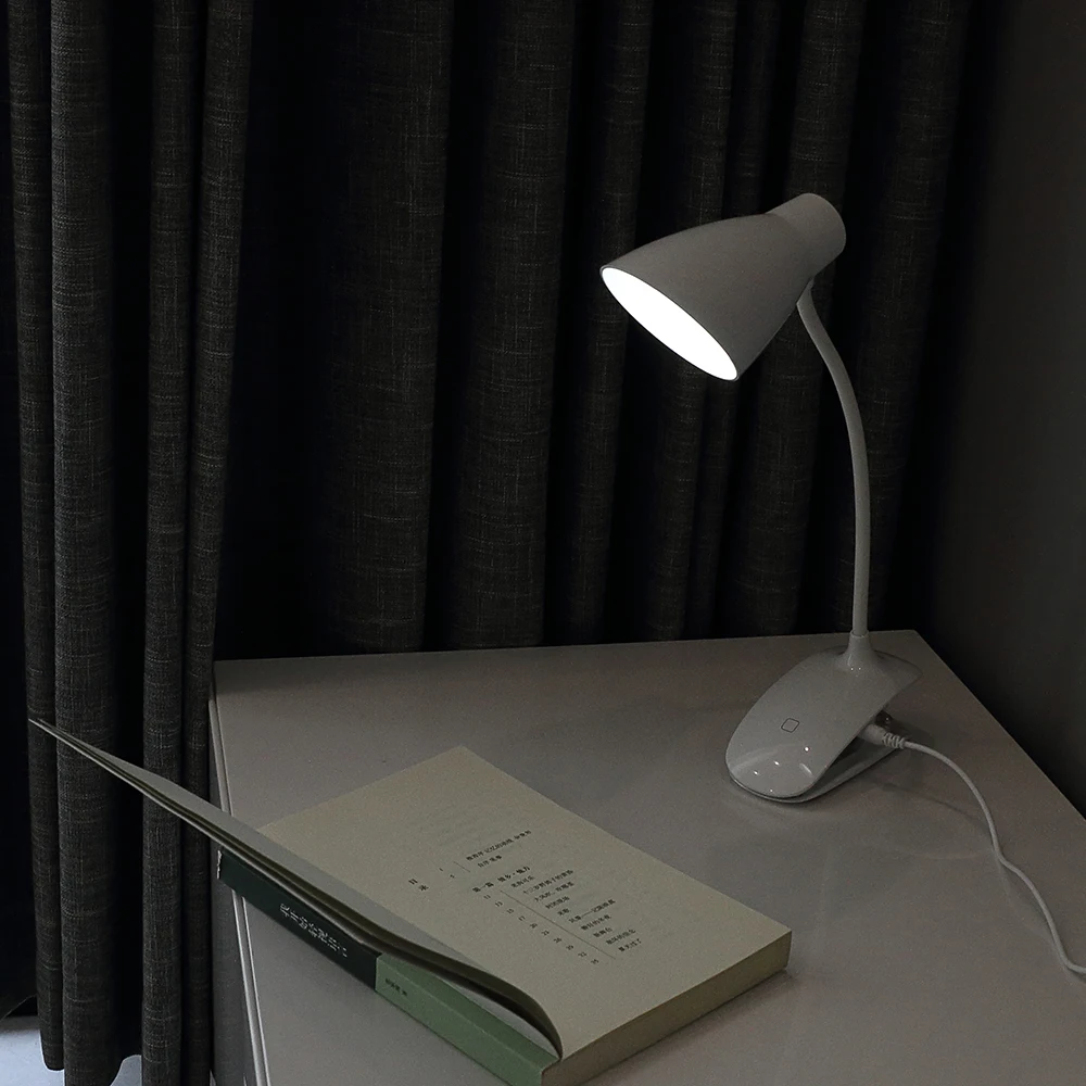 LED Dimmable Table Lamp USB Charge Reading Lamp with Desk Control Touch Clip Lamp