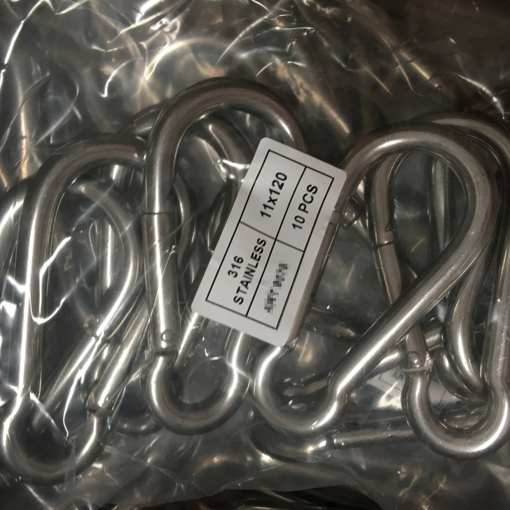 Stainless steel spring snap hook with nut and eyelet climbing hanging hiking carabiner hook