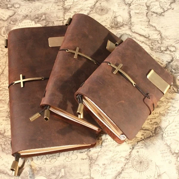 Fashion Gift Elastic Band Travel Vintage Real Leather Journal Diary Notebook