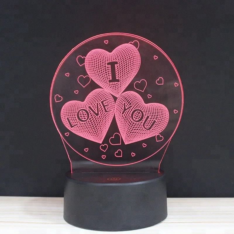 3D illusion lamp romantic sweet love heart night lamp touch sensor led light multi-colors changing  for room lighting wedding