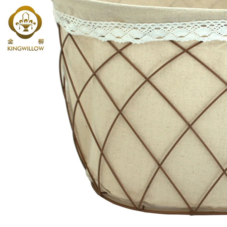 KINGWILLOW wholesale handmade metal woven iron dirty laundry basket with liner