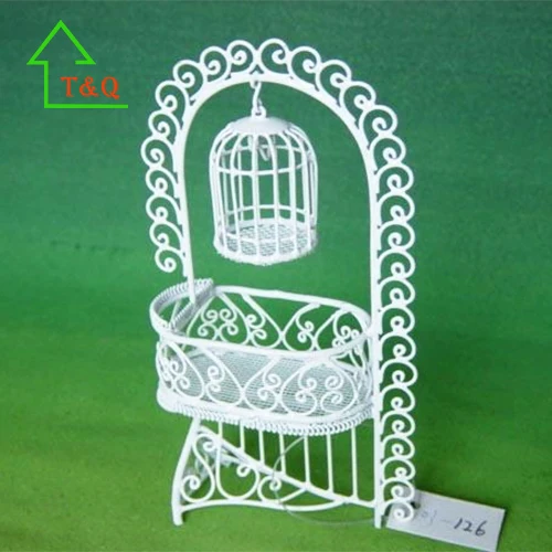
Dolls House Miniature Furniture White Wire flowerpots stand 