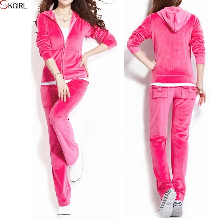 wholesale custom plain Velour Hoodie Sweat Suits set velvet tracksuits for women Sport