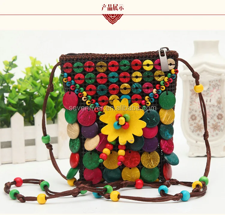 Handmade features beaded with flower zero wallet vertical mobile phone national style bag