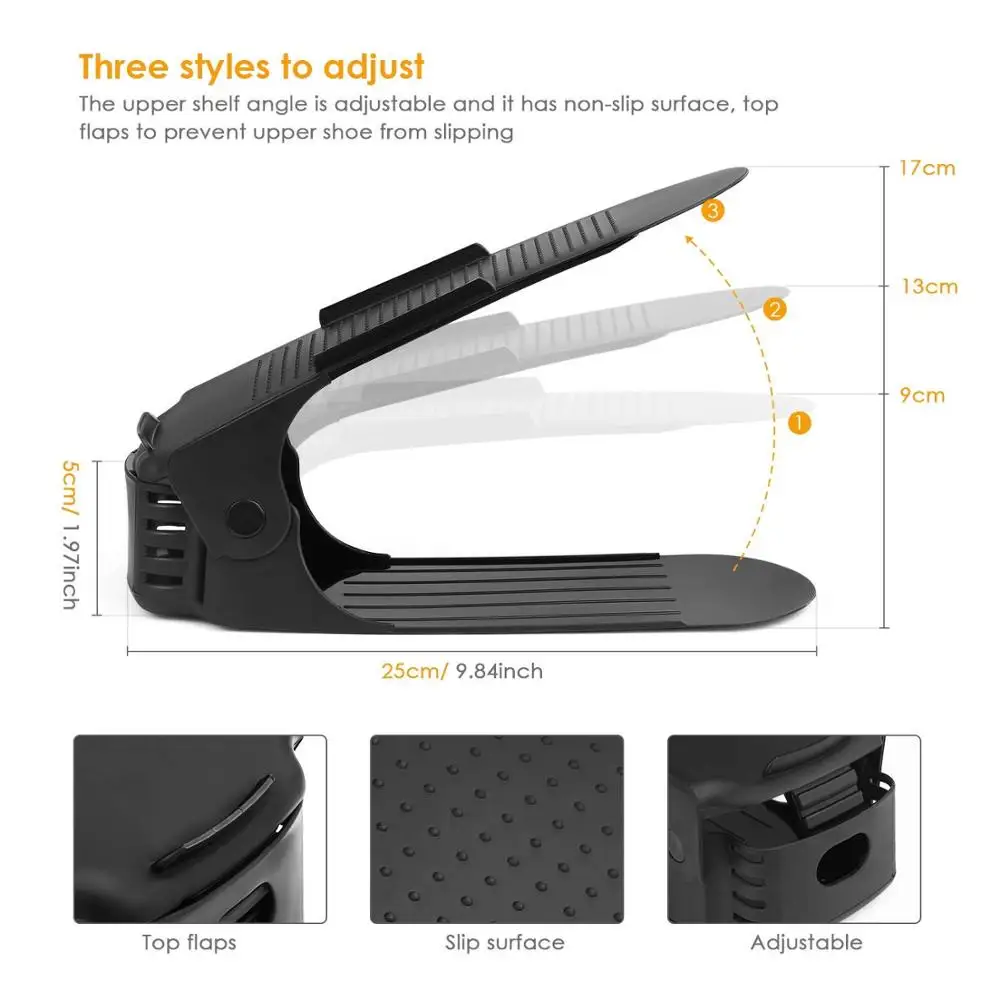 
3 Step Adjustable Shoe Slots Space Saver Easy Shoe Organizer Double Rack Organizer Shoe 