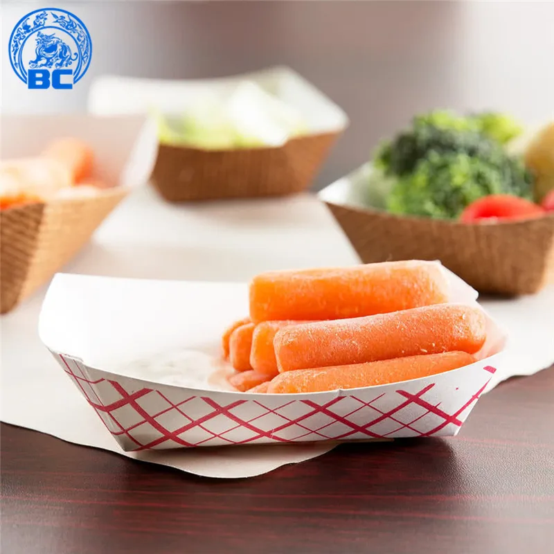 
wholesale Custom logo printed No folding boat shape grilled chicken pieces wrapped in paper boxes for hot dog 