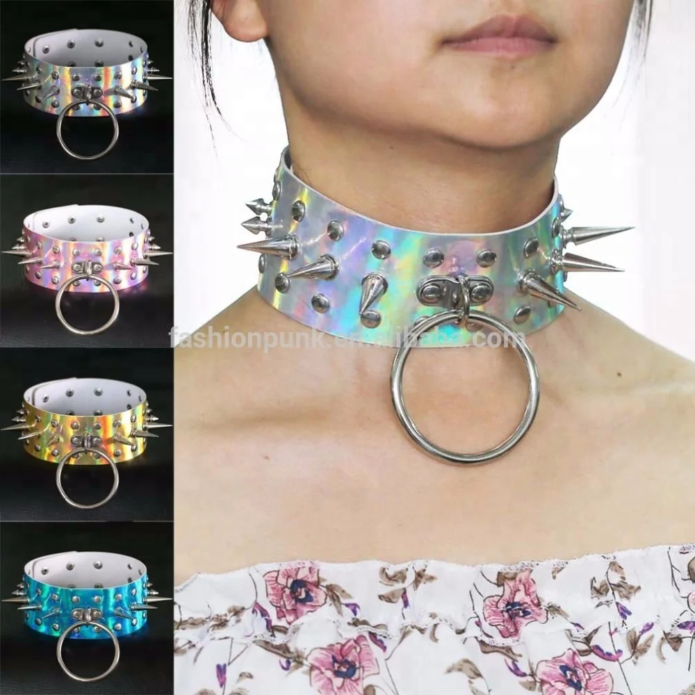 Punk Cool Oversized Laser Leather Rivet O Round Choker Sexy Bondage Necklace Neck Collar