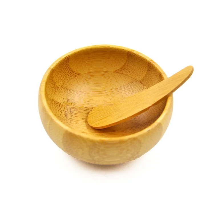 facial cream eco-friendly natural bamboo wood cosmetic diy face bowl with mini Spoon