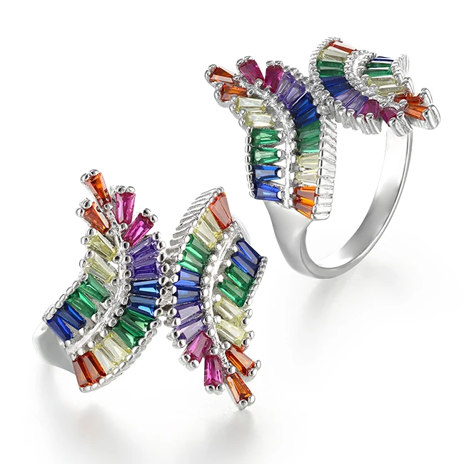 KENTURAY high quality large cz pave 925 silver ring with rainbow design jewelry fashion ring for women wholesale xupin KTR