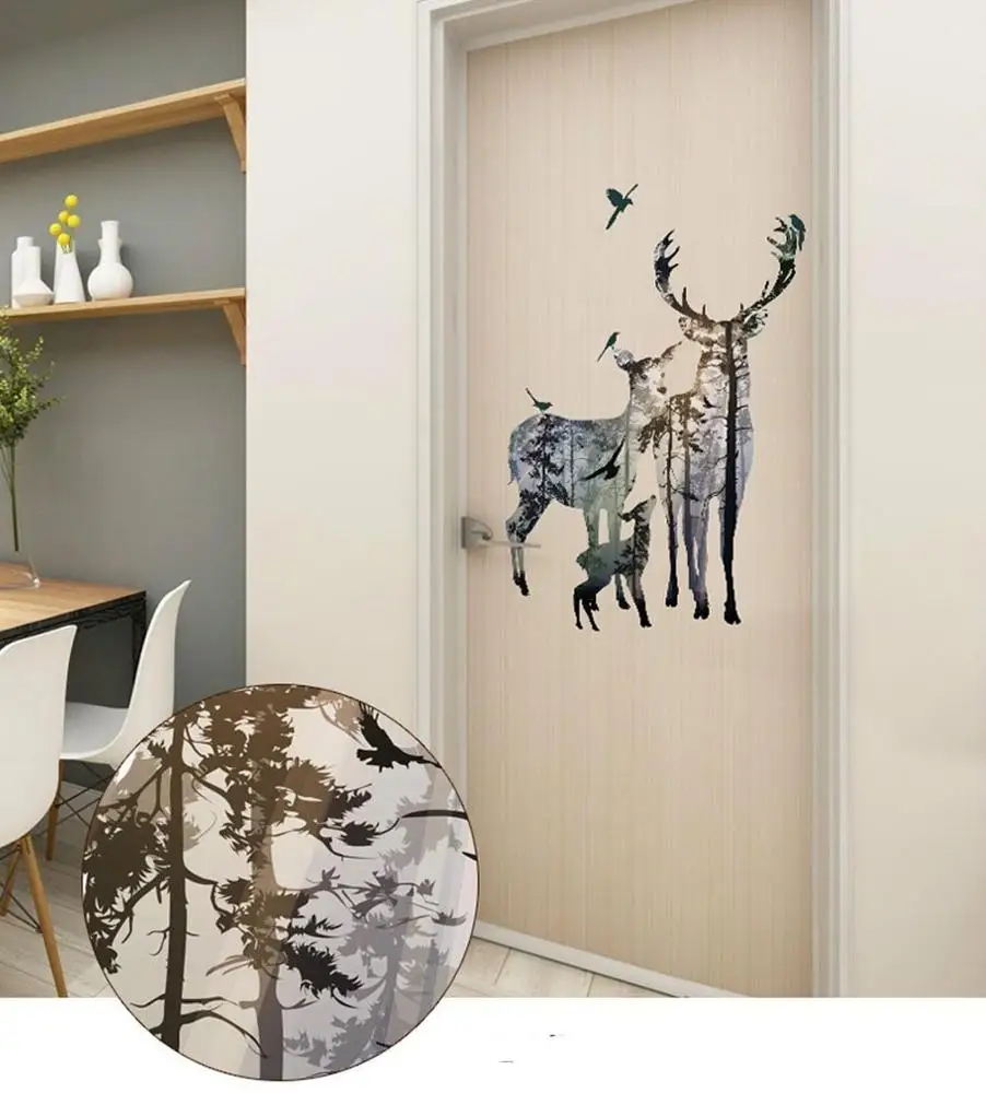 Forest Silhouette Deer Wall Decal Animal Birds Elk Vinyl Stickers for Bedroom Kids DecorHome Art Mural TV Background Decorations