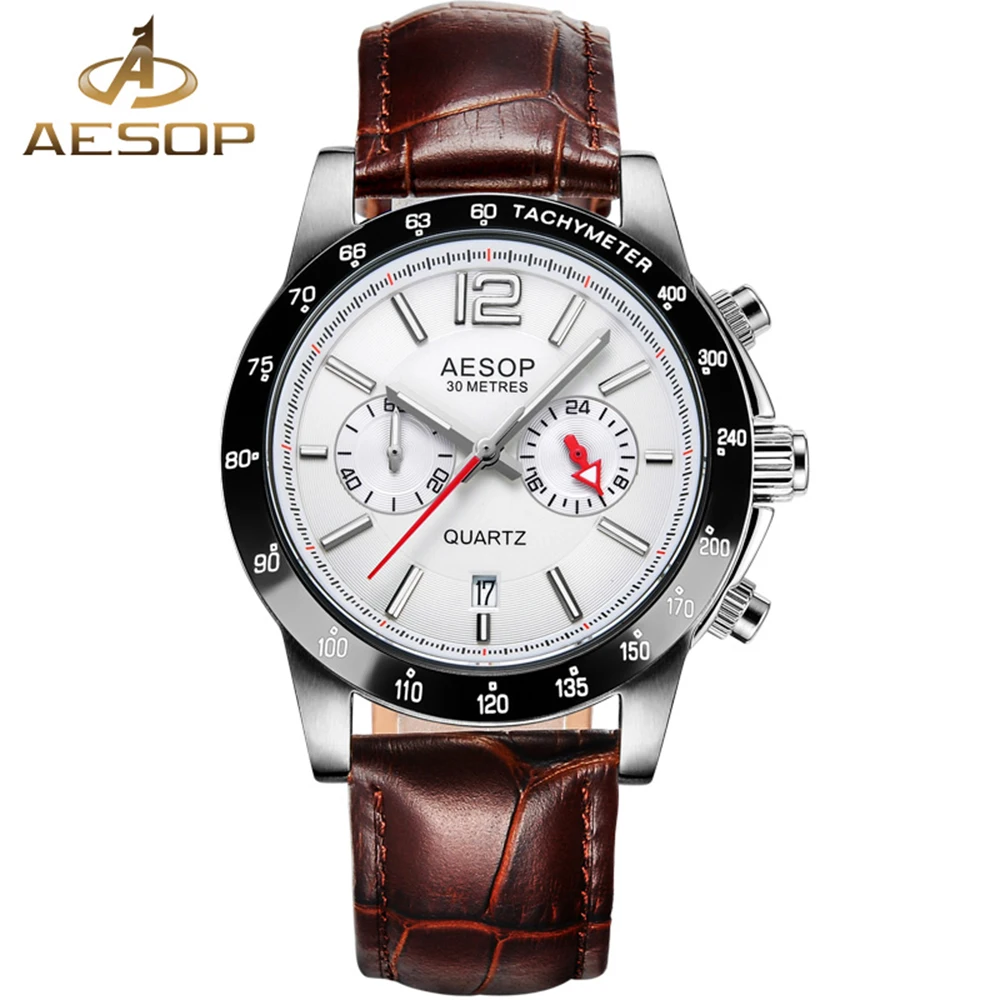 AESOP Fashion Dress Watch Men Sapphire Crystal Quartz Wrist Wristwatch Stainless Steel Male Clock
