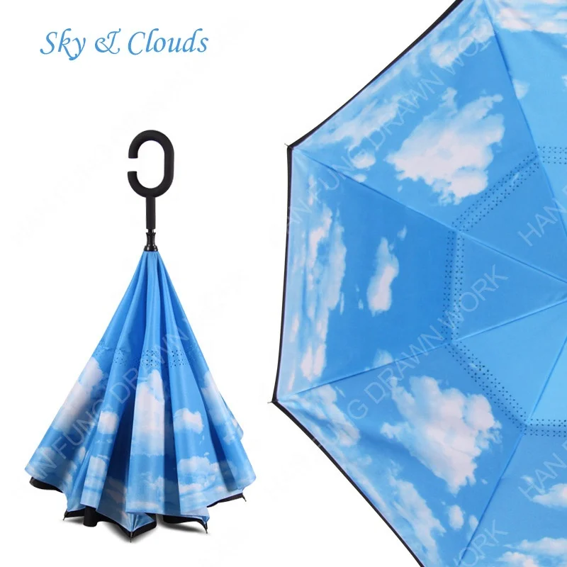 2020 New Design Customized Logo Straight Handle Reverse Automatic Inverted Umbrella