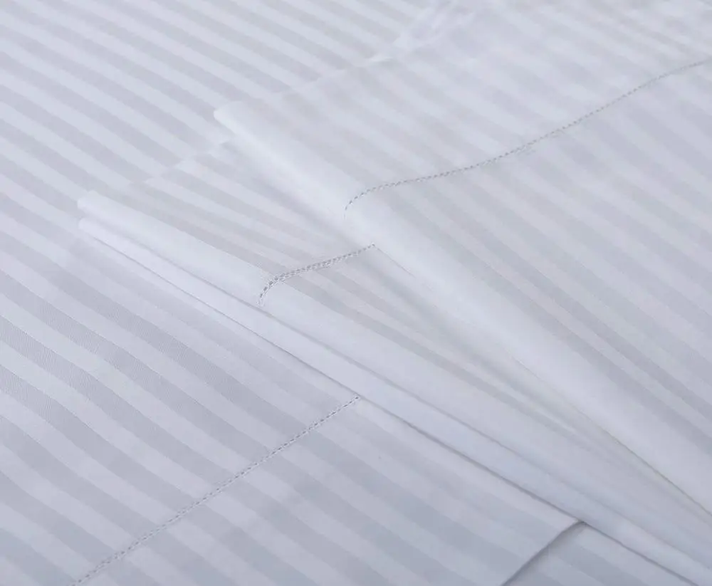 Home Linen 600 Thread Count 100% Cotton Sheets, 1CM Damask Stripe White Queen Sheets 4 Piece ELS Cotton Bed Sheet Set