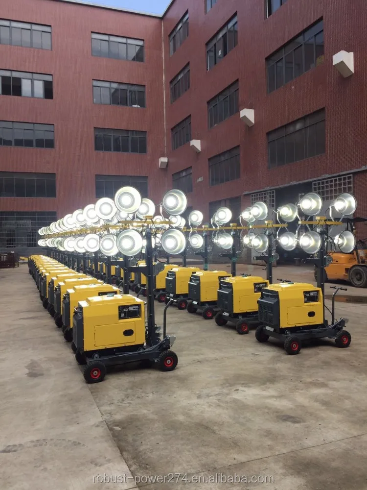 LED portable tower lighting lamp with trolley cart construction equipment for builders