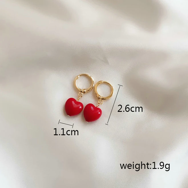 JD ювелирные изделия пользовательский корейский стиль дизайн красные любовь ушные пуговицы 14K позолоченные медные сердца Подвесные серьги