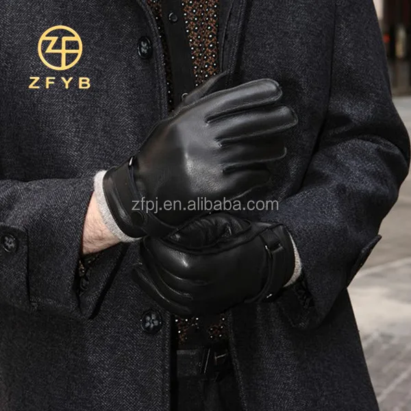 men winter wool lined deerskin leather glove with top deerskin buckle adornments