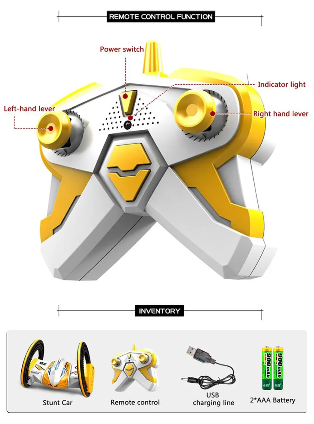 Remote Control Toy Two Wheels Double Side RC Stunt Car with LED Light