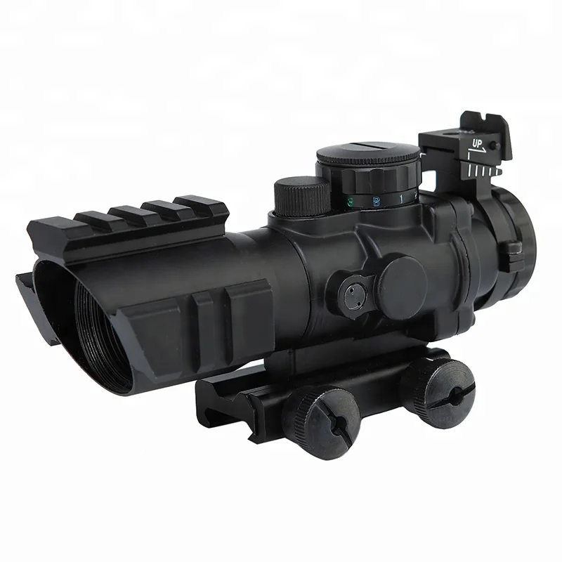 4X32 Hunting Rifle Prism Scope Red/Green/Blue Tri-illuminated Reticle Optical Sight with 20mm Triple-rail for Shooting Weapons