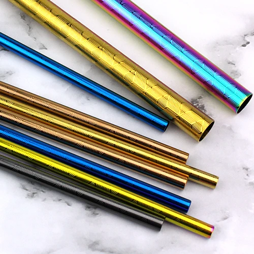 New Pattern Design Copper Rose Gold Black Reusable Metal 18/10 Drinking Straws With Case