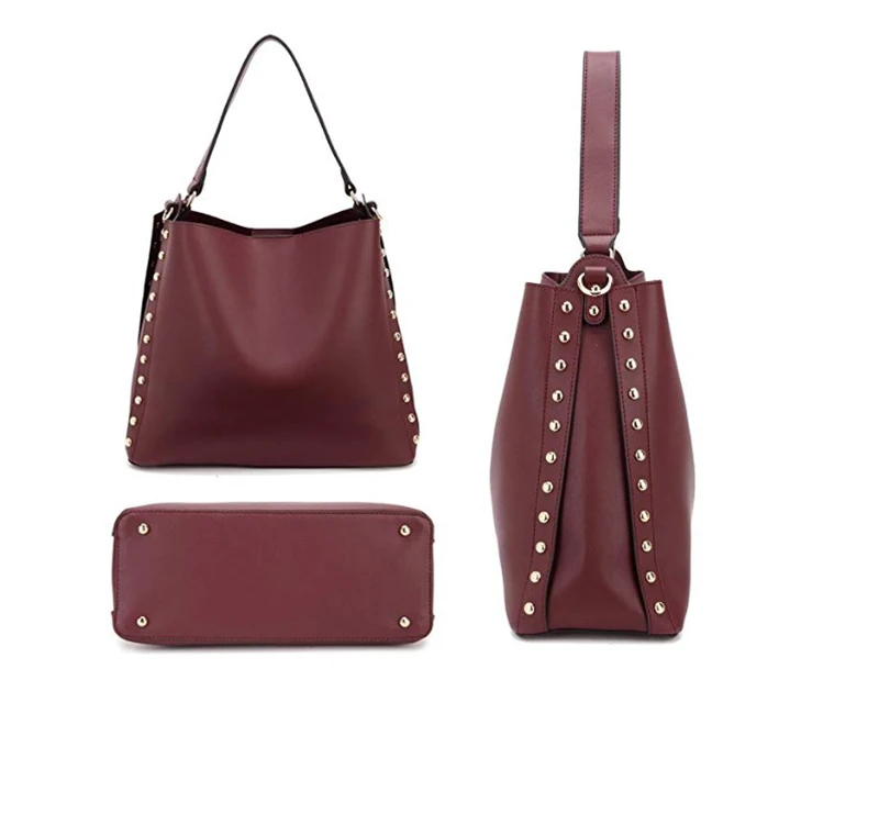 2 Pcs Women Studded Hobo Handbags Soft Vegan Leather Purses Roomy Tote Bags with Satchels