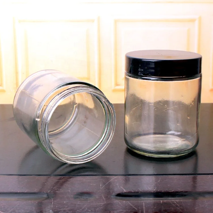 short round amber glass food packing storage jars