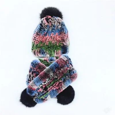 Wholesale funny korean pom pom beanie fur hats and fur scarf for children