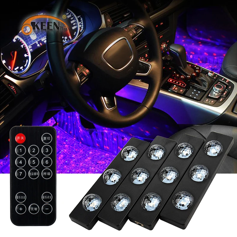 KEEN Universal RGB Colorful Car Atmosphere Lamp for Car Star Roof Light Decorative Seat Light with Remote Control