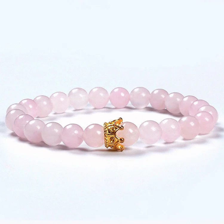 F118 2 Pcs Rose Quartz Volcanic lava stone Valentine Handmade Jade Bangle crown boy girl friendship gifts mans couple bracelet