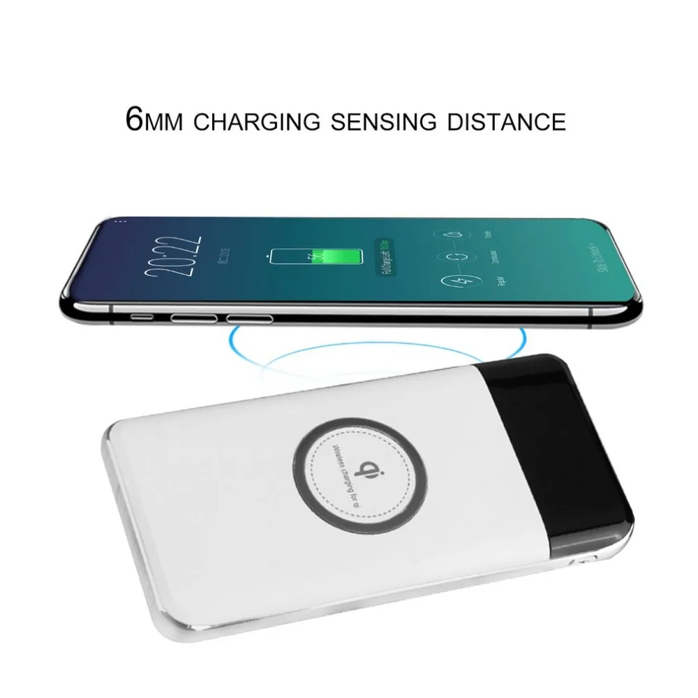 10000mAh Wireless Fast Charger LED Display Mobile Power Bank Case with Dual USB Port & Type-C Port