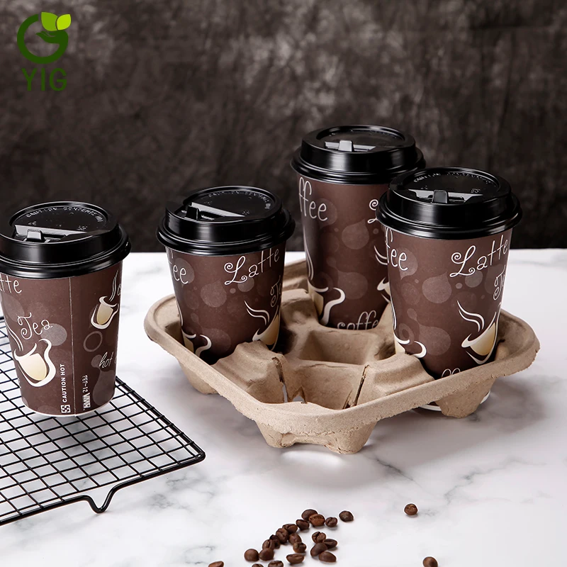 
Hot Sale Cheap Disposable Biodegradable Take Away Paper Coffee Tea Cup for Hot Drinks Carrier Holder Tray 