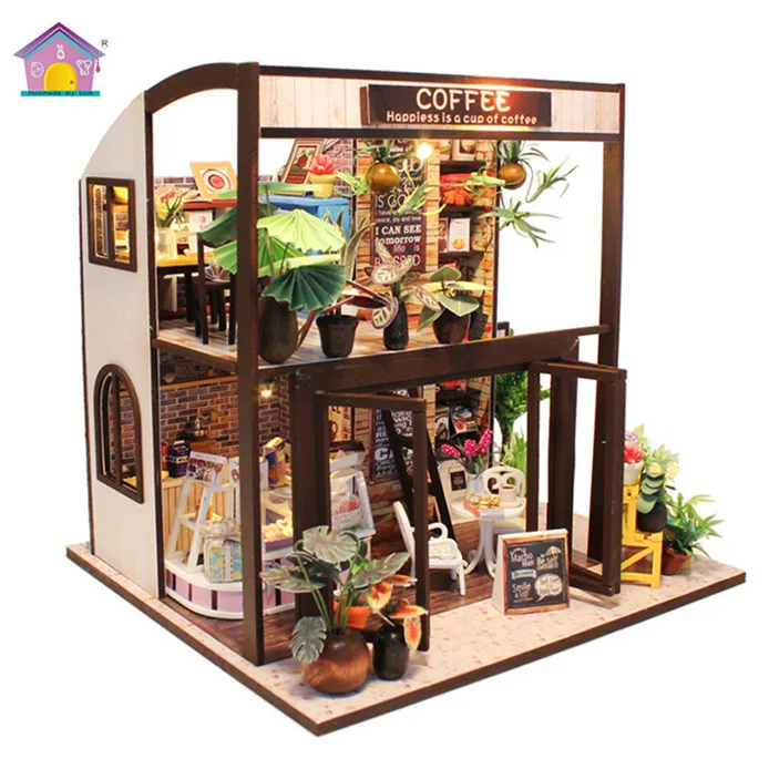 Горячая Распродажа M027 миниатюрный кукольный домик Кофейня Деревянный Diy с подсветкой для девочек