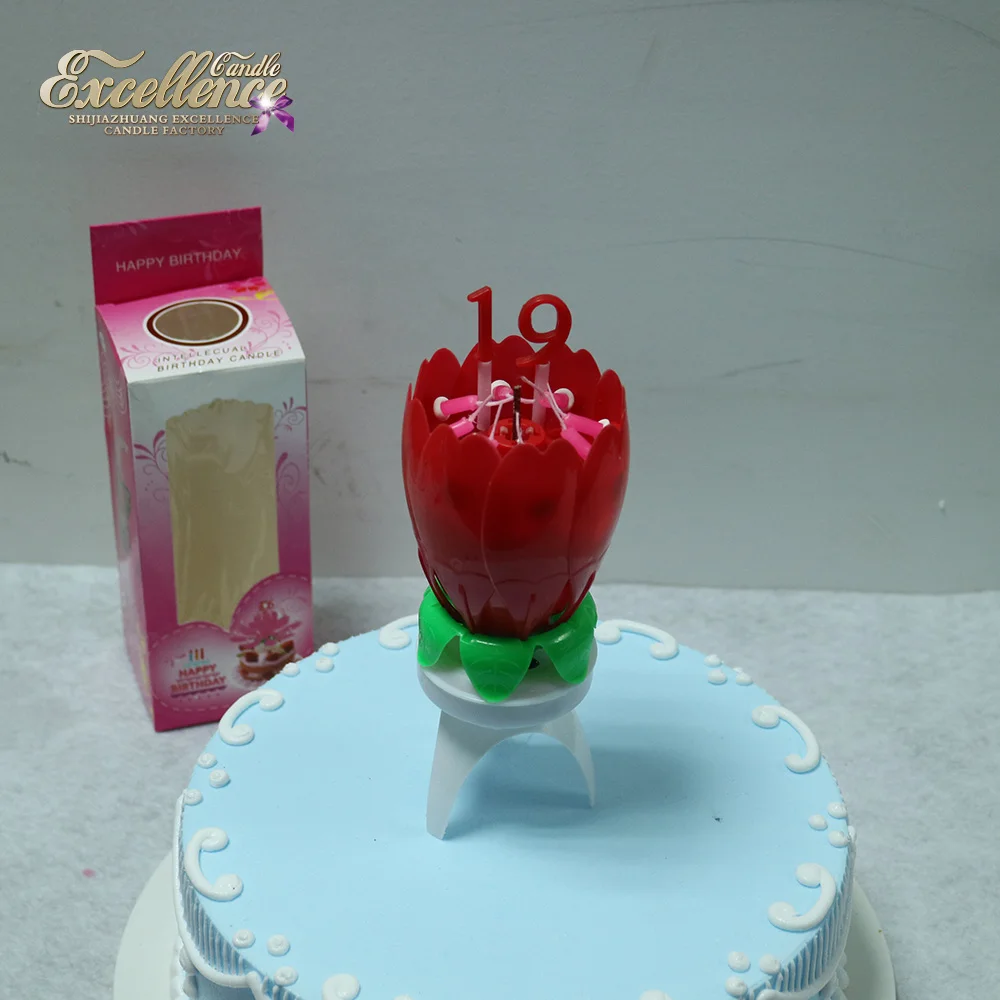 Wholesale rotating and musical chrysanthemum flower number happy birthday fireworks candle