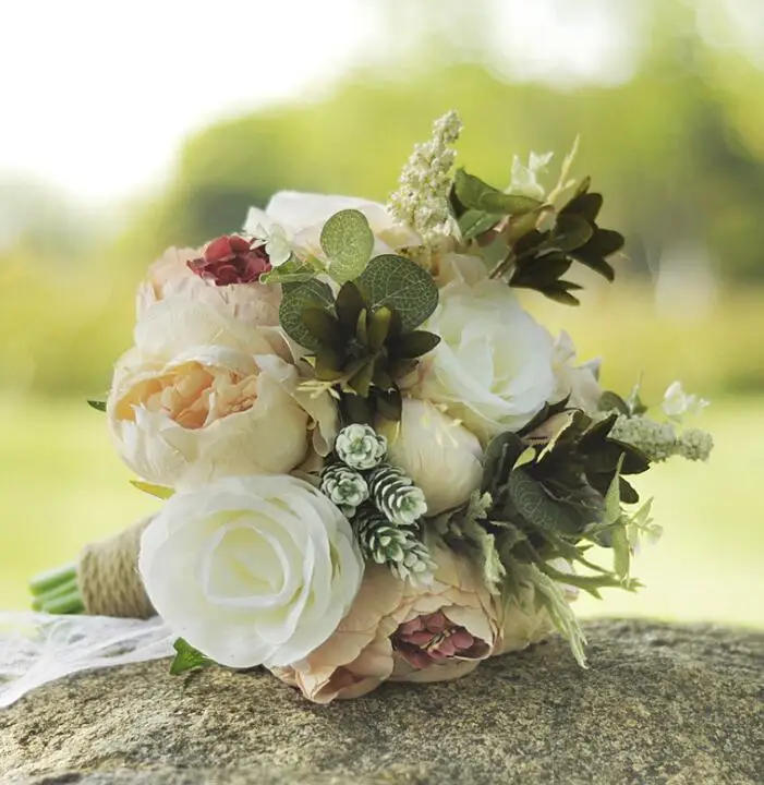 Bride Bouquet Beautiful Giant  Roses Artificial Flowers Crystal Flower bouquet for Wedding decoration