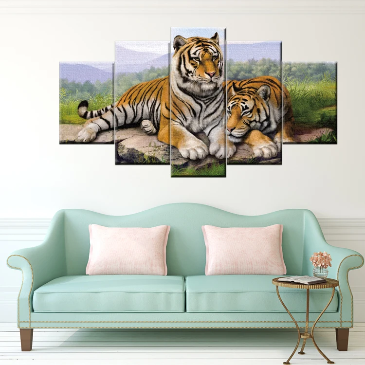 Decor home painting HD 5 pieces two lying tigers painting decoration wall art painting