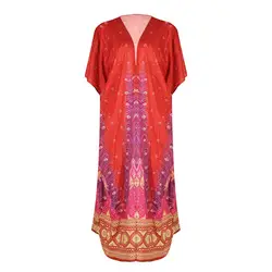 Printed Women Beachwear Fashion Beach Sun-protective Quick Dry Short Sleeve Long Blouse Elegant Cardigan Blusa Praia