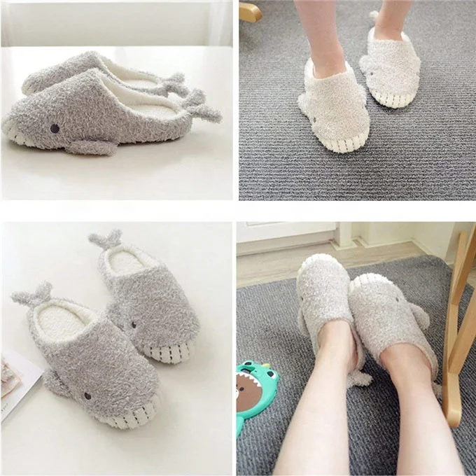 Comfort Grey Terry Cloth Child Shark Winter Slipper Animal Fuzzy Slipper