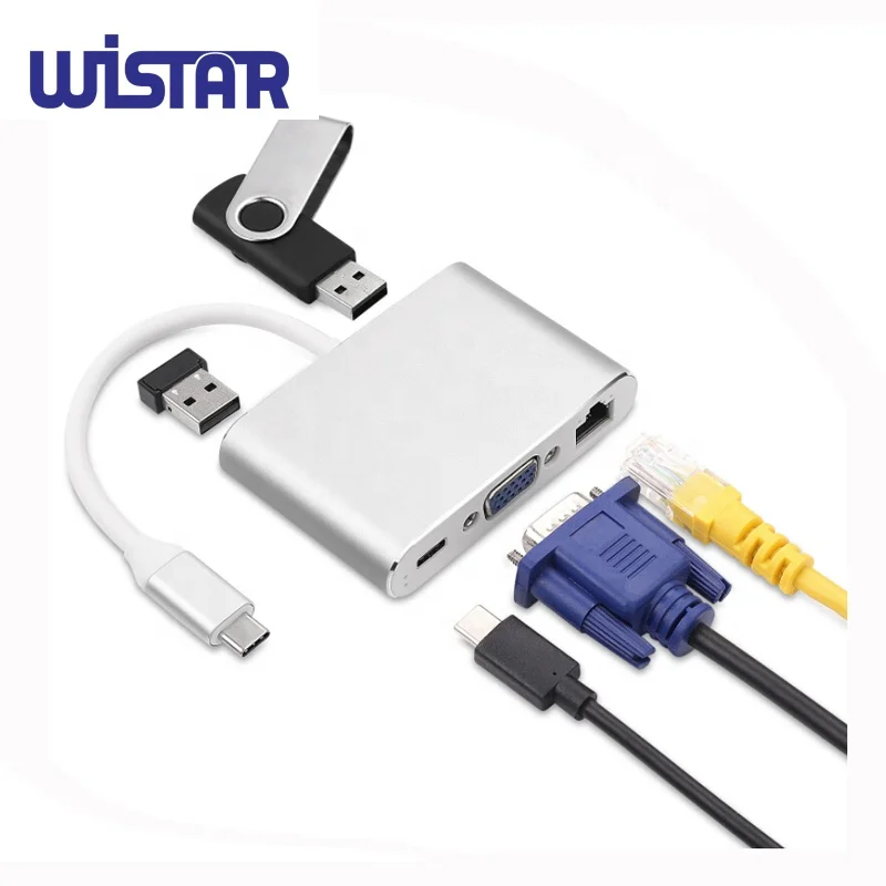 WISTAR 5 IN 1 Type C HUB 5 in 1 Type-c to VGA+USB3.0+LAN card USB3.1 to HUB