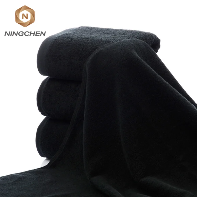 High End Thick Terry And Fluffy Black OEM 100% Cotton Bath Towels 100% Cotton Bleach Proof Black Towel for Salon