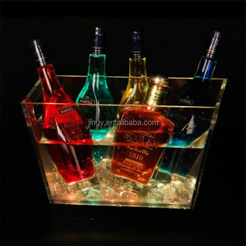 Top Quality 2022 Hot Selling Custom Pmma Acrylic Beer Red Wine Champagne Cooler RGB Lighting LED Ice Bucket Plastic