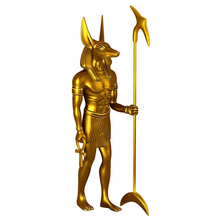 Заказной Древний Египет Бог стекловолокно Золотой guardian Anubis статуя с оружием