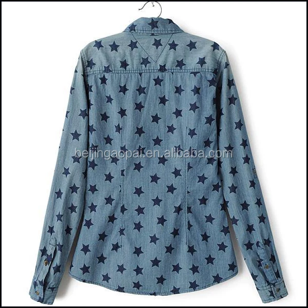 Wholesale printed type jeans fashionable casual shirts for girls