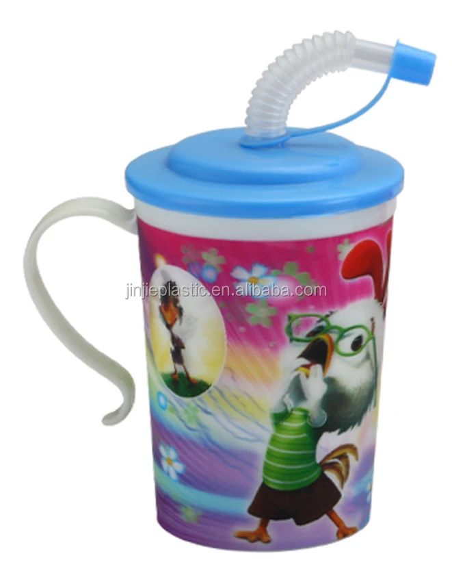 320ml, Eco-friendly, in-mold -labeling, cute kids pp tooth cup with handle and lid